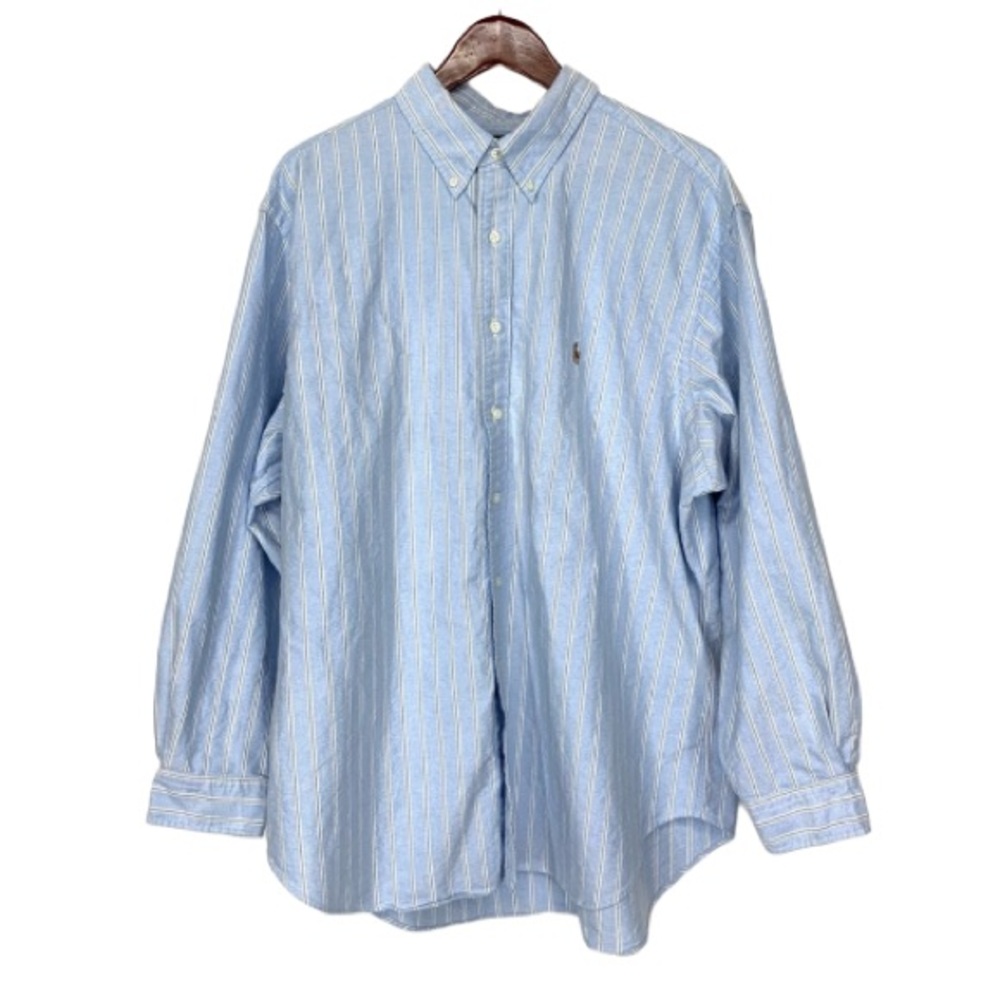 Ralph Lauren Light Blue & White Pinstripe Button Down Dress Shirt Size 18 34/35.